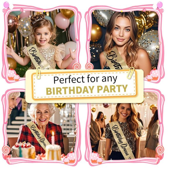 Birthday Queen Sash for Women Birthday Decorations for Girls Happy Birthday Part - Picture 7 of 7